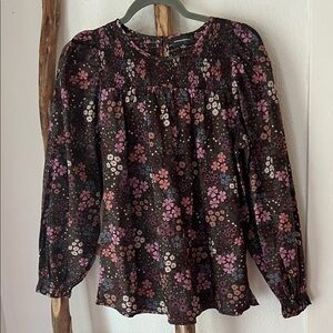 summersalt Brown Pink Lilac Floral Long Sleeve Cotton Blouse Small Medium